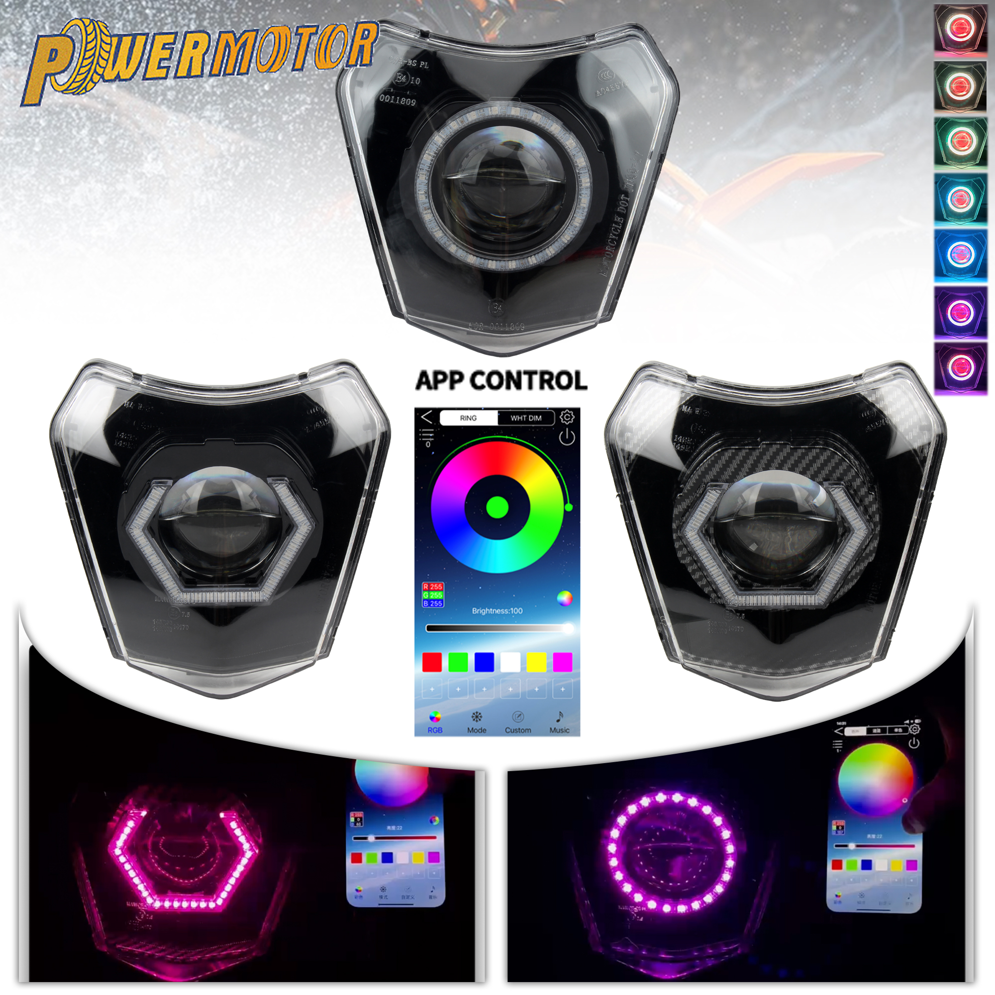 KTM モトクロス LED カラーヘッドライトアプリケーション制御 EXC XC SX SXF EXC F 125-500 TE TC FE XCF 125-690 DirtBike ヘッドランプ