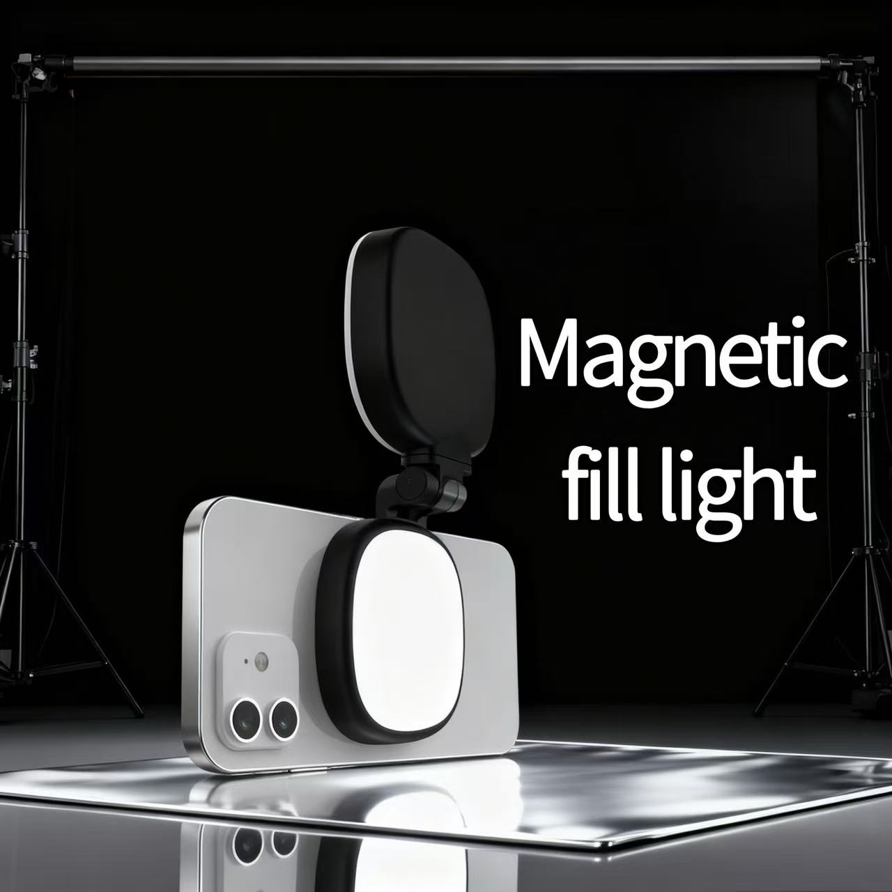 MagSafe iPhone 用磁気自撮りライト 360° LED リングフィルライト ミラー付き 自撮り Vlog やビデオ通話に最適