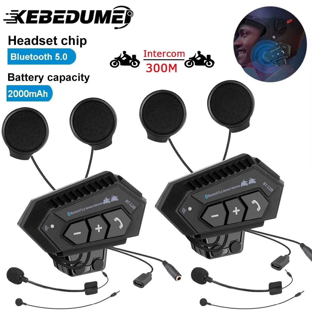 オートバイヘルメットインターホン Bluetooth 5.0 CSR ヘッドセット 2000mah バッテリー抗干渉ハンズフリーフル/ハーフフェイスヘルメット