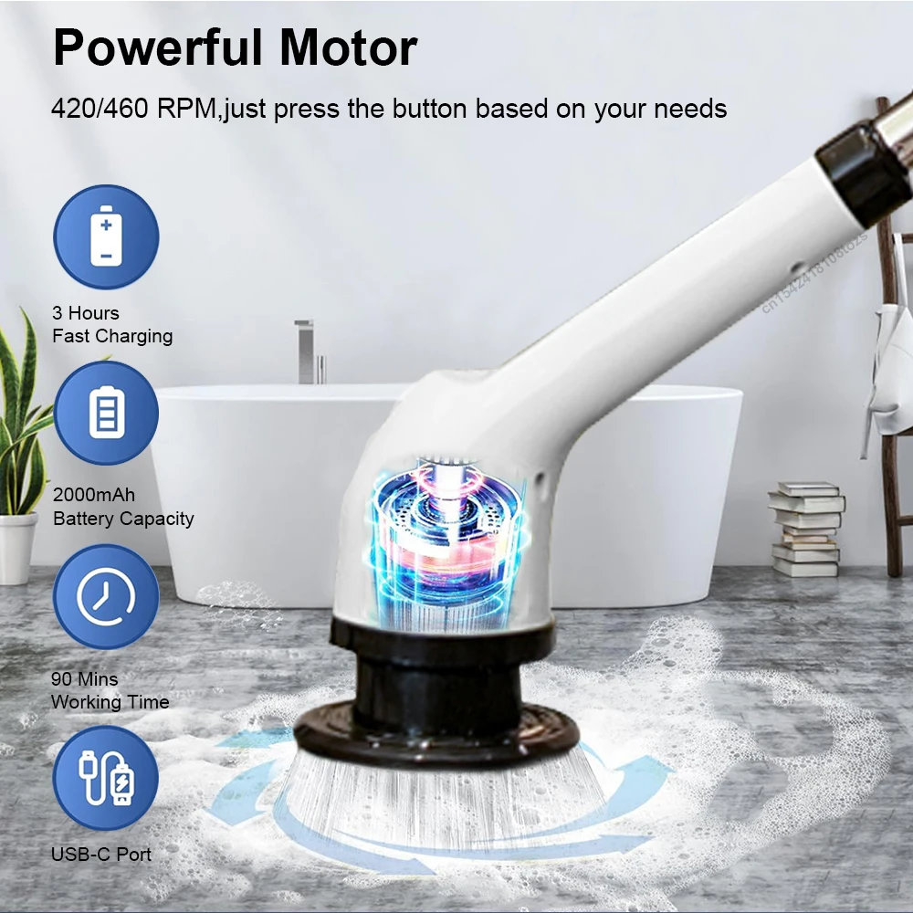 7-in-1 電動クリーニングブラシ多機能キッチンバスルームクリーニングブラシロータリーワイヤレス電動スピン洗浄機