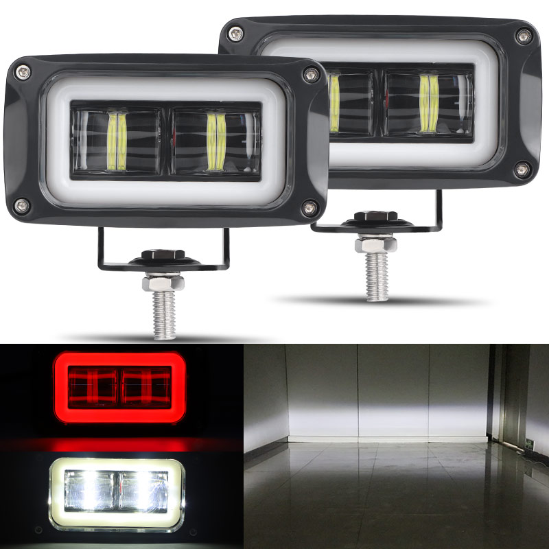 4 インチ 8D レンズ LED 長方形ワークランプエンジェルアイズハロードライビングライトリバースフォグランプ車のトラック ATV バイク UTV ピックアップ用