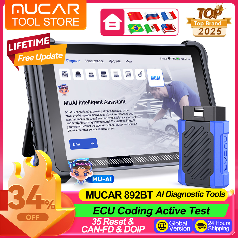 MUCAR 892BT Diagnostic Tools Full System OBD2 Scanner With BI-Directional ECU Coding 35 Reset Lifetime Free Update Car Scan Tool