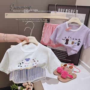 キッズ・女の子用 絞り染めプリント半袖Tシャツ 2025年夏の新作 カジュアルウェアセット