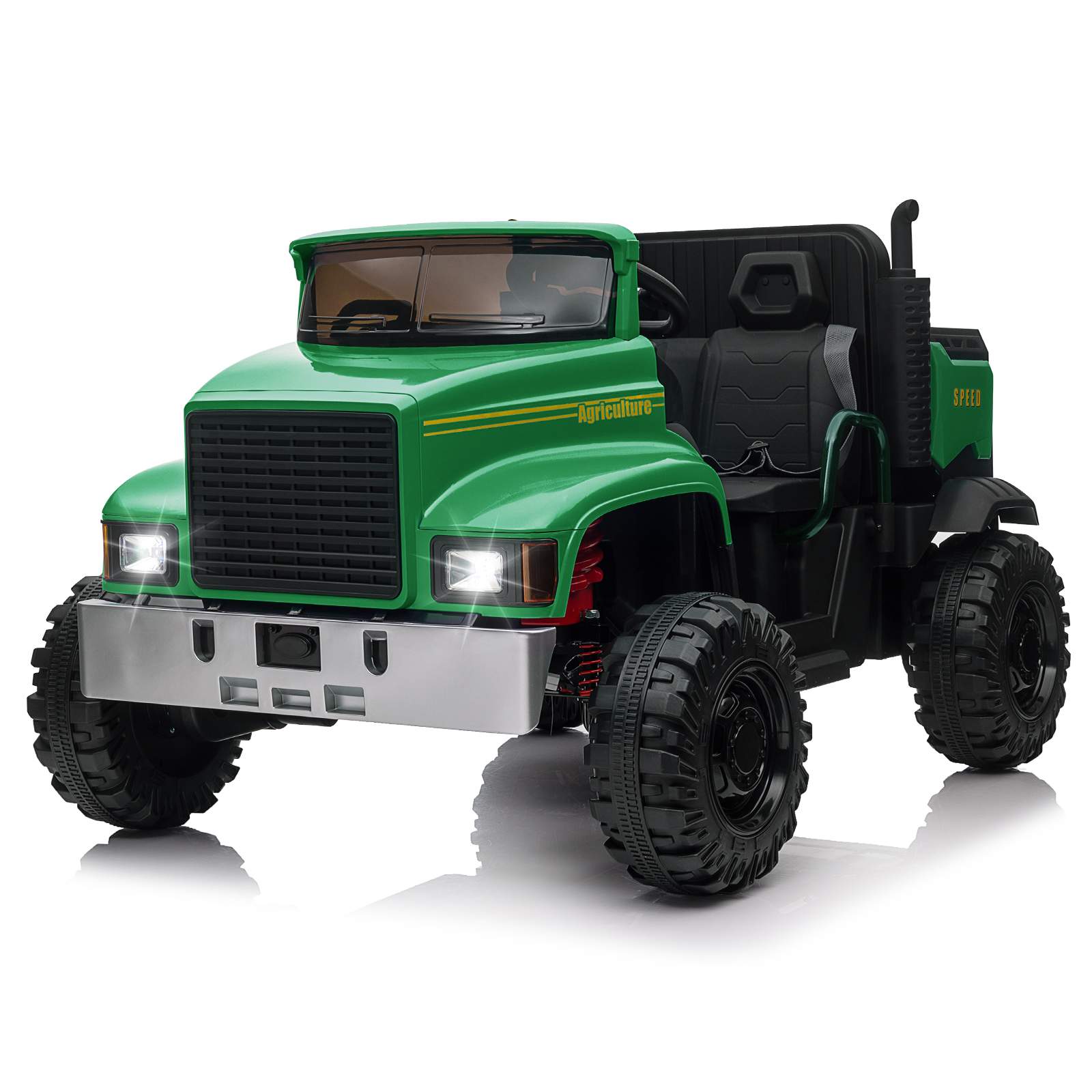 2人乗りキッズカー、12 V 7 AH x 2 子供用乗用車、転倒バケツ付き子供用UTV、後部収納を備えたリモコン電気自動車、3～8歳の子供向け乗用トラクター、グリーン