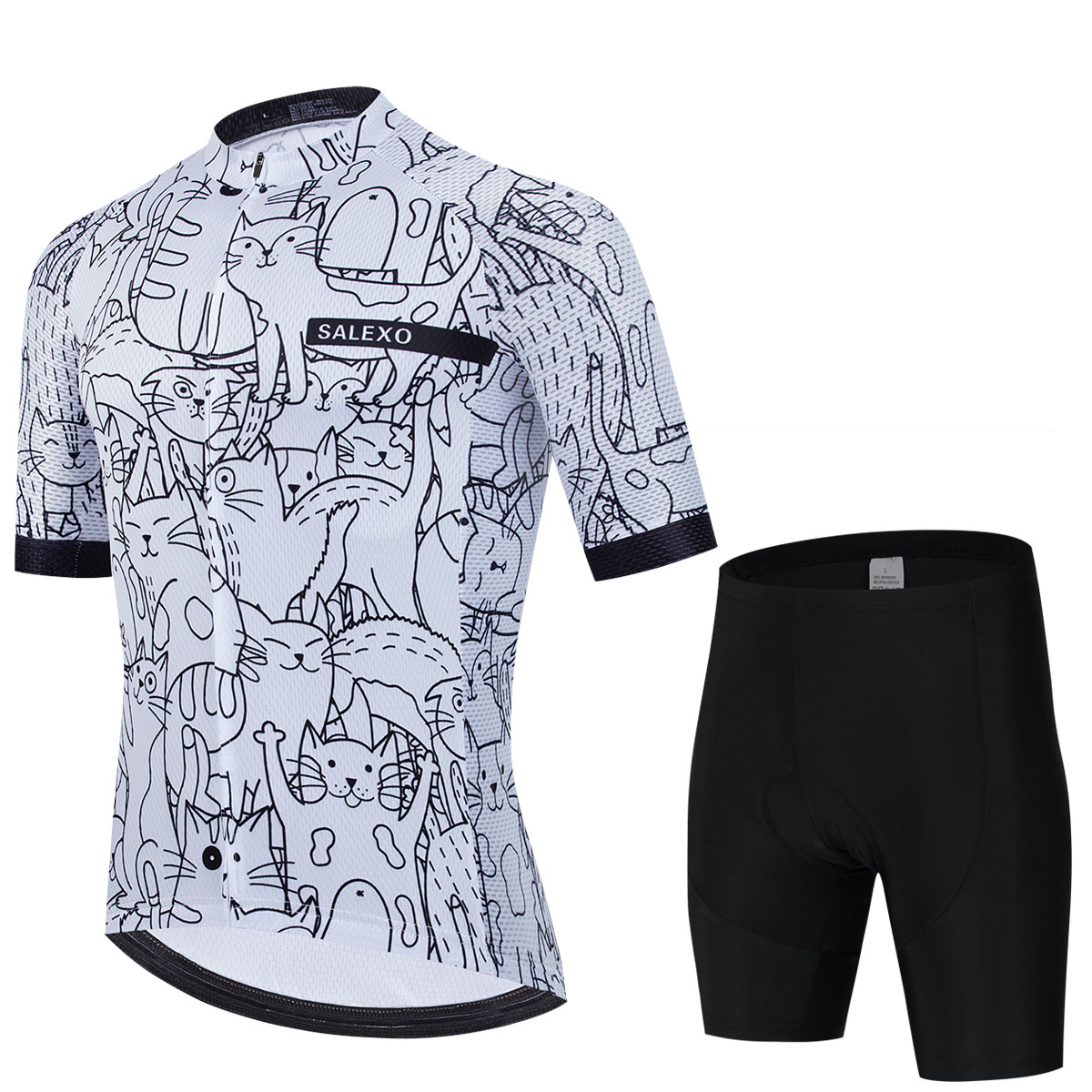 黒と白の猫サイクリングジャージセットメンズ夏の漫画バイクマウンテンユニフォーム Ropa Ciclismo マイヨ自転車服スーツ