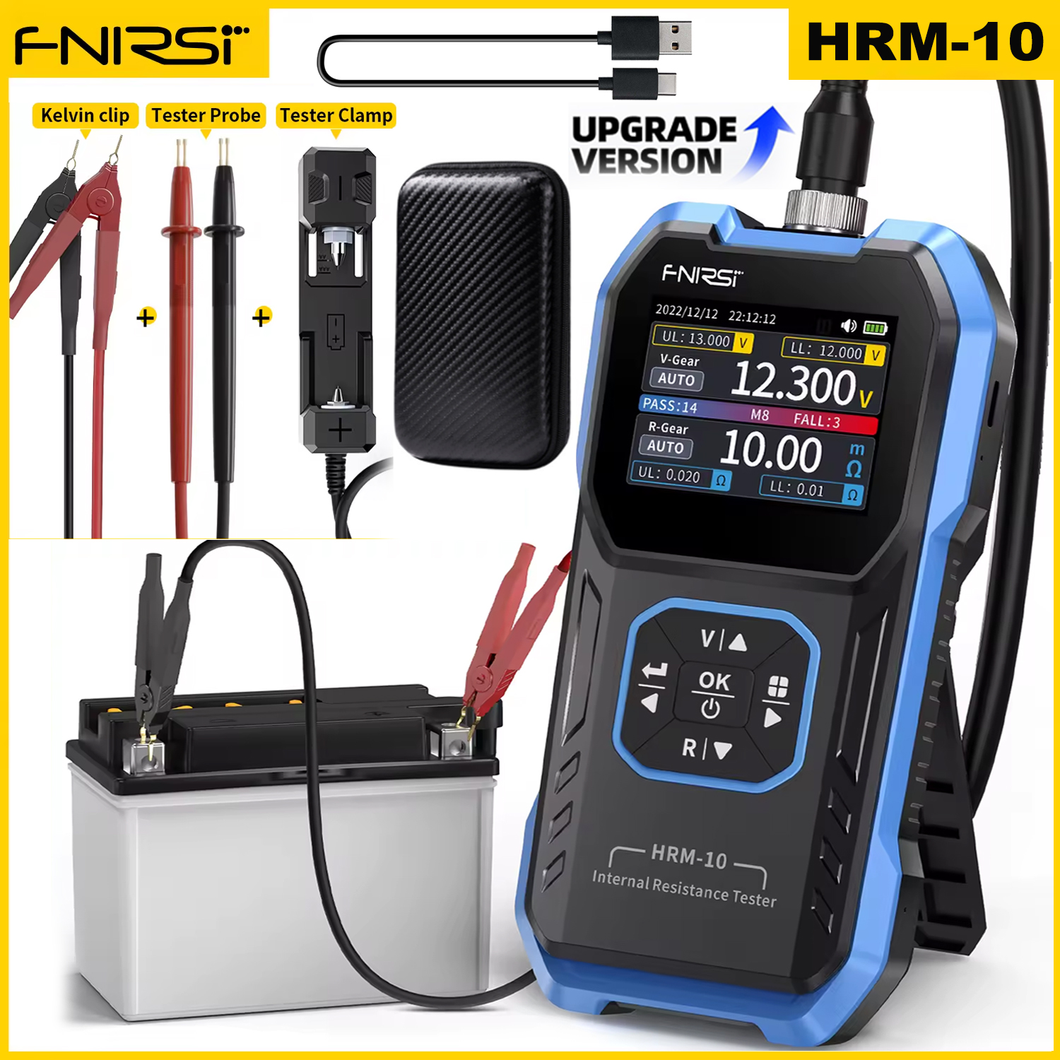 FNIRSI HRM-10 バッテリー電圧内部抵抗テスター 18650 高精度 AC 酸リチウム鉛カーバッテリーコンデンサーテスター