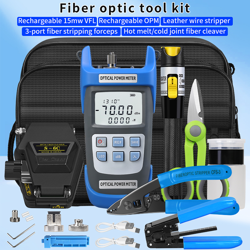 S-6C ファイバークリーバー付き光ファイバーツールキット 光パワーメーター (OPM) 15mw ビジュアルフォルトロケーター (VFL) ファイバーストリッパー FTTH ツール