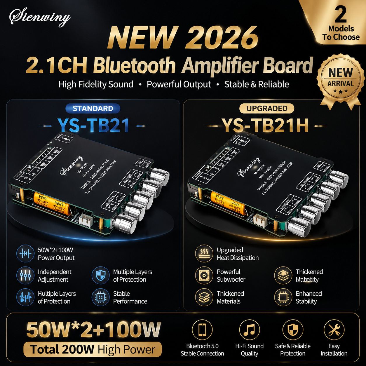 Sienwiny YS-TB21 YS-TB21H 2.1CH Bluetooth アンプボード 50 ワット * 2 100 ワットサブウーファー USB アプリマイク KTV 低音高音 DIY スピーカー DC12-24V ハイファイ