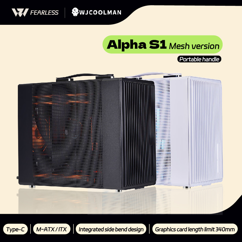 WJCOOLMAN Alpha S1 メッシュバージョン M-ATX PC ケースサポート U3 Type-C Gabinetes ゲーマーデスクトップハンドヘルドポータブルハンドコンピュータケース