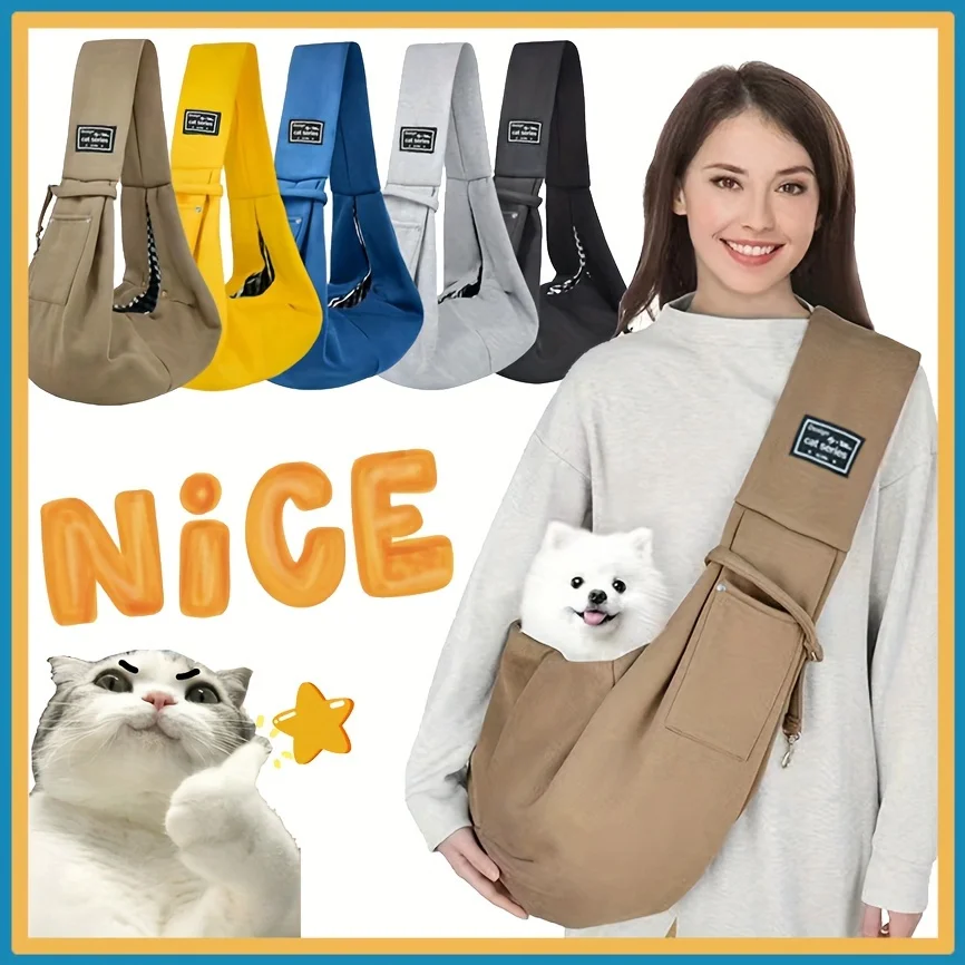 猫や小型犬用の柔らかいポリエステル製ペットスリングストラップ - 調節可能なショルダーストラップ付きの快適なアウトドアトラベルバッグ