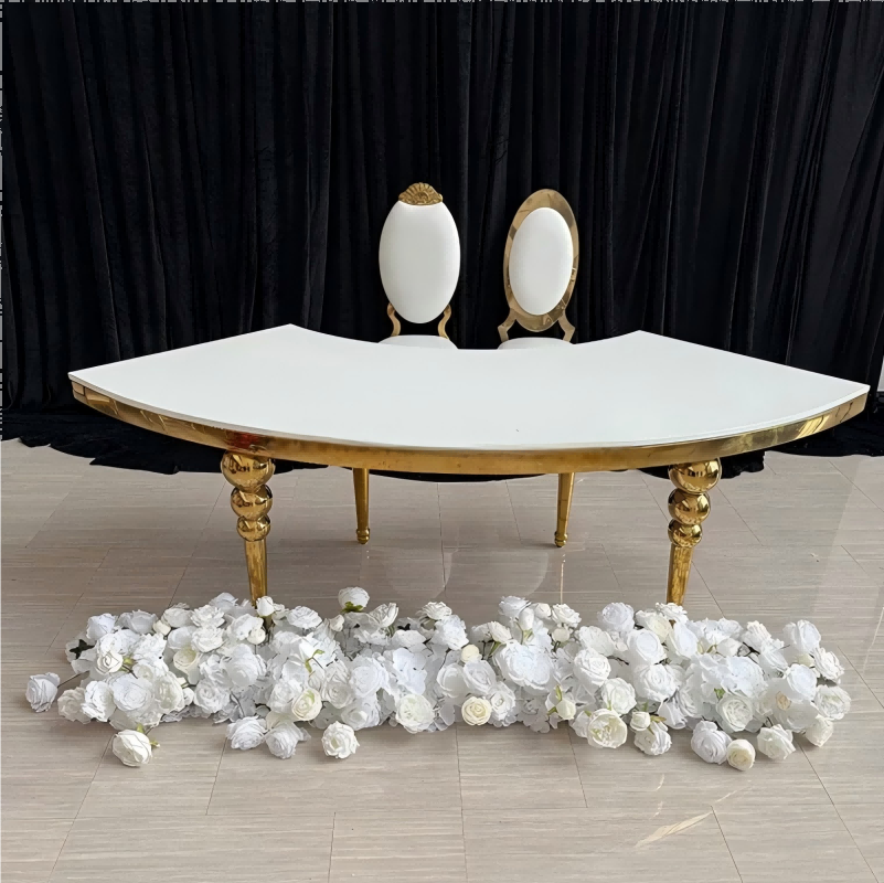 ハーフアーク結婚式のダイニングテーブル屋外パーティー結婚式のダイニングテーブルsラインフリースプライシングデザインMDFパネル素材ワンピース