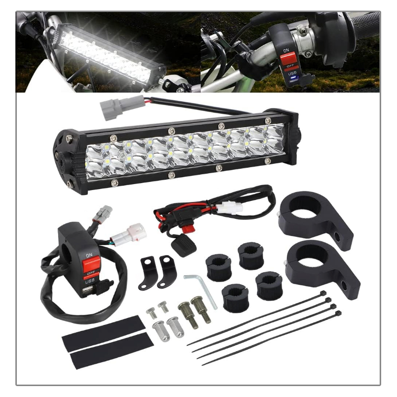 オートバイのヘッドライトライトハンドルバー LED ライトバーセット KLX110 CRF110 TTR110 YZ250F 60W LED キットほとんどの 7/8 インチハンドルバーに適合