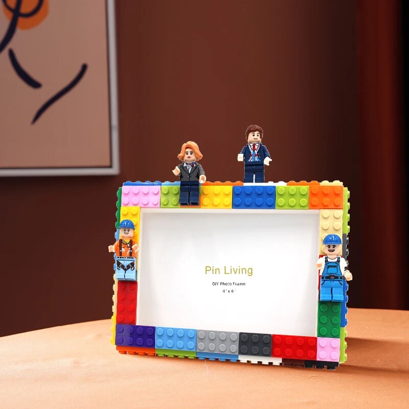 DIY カラフルなビルディングブロックフォトフレーム家の装飾のための創造的な家族の活動