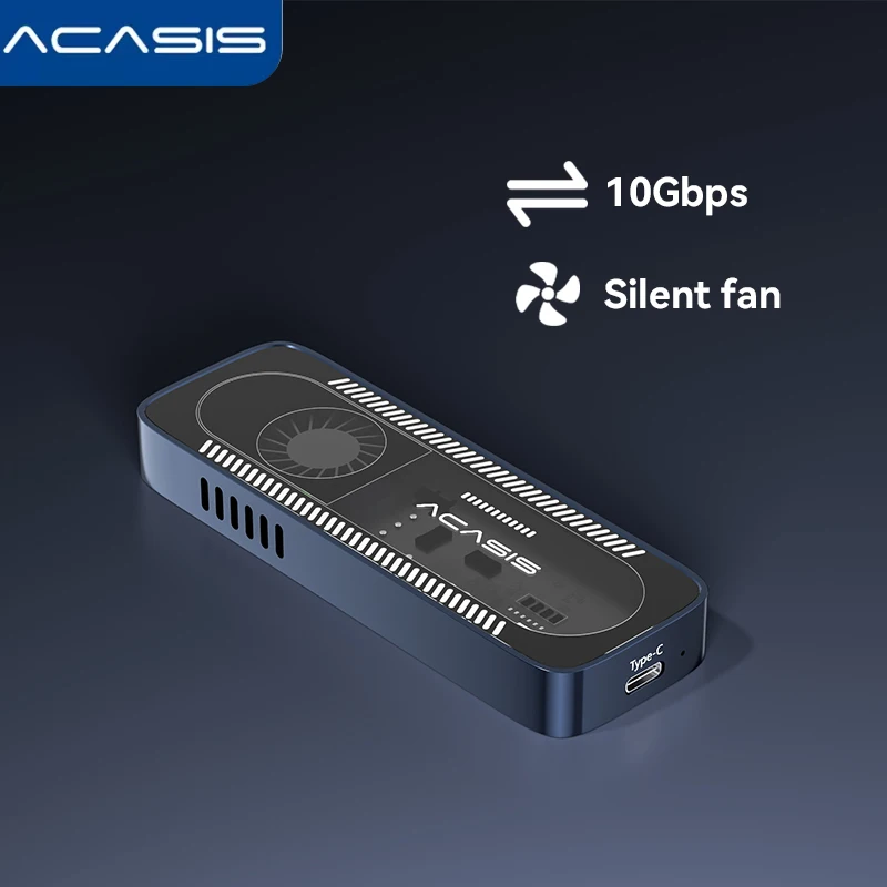 ACASIS 10Gbps USB C NVME SSD エンクロージャ、M.2 2280 SSD 用冷却ファン付き、2260/2242/2230 をサポート、USB 3.2 Gen 2 ツール不要