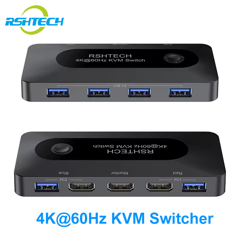 RSHTECH USB 3.0 スイッチ 4K@60Hz HDMI USB KVM スイッチセレクター 2 台のコンピューター共有マウス キーボード プリンター スキャナー ラップトップ PC 用