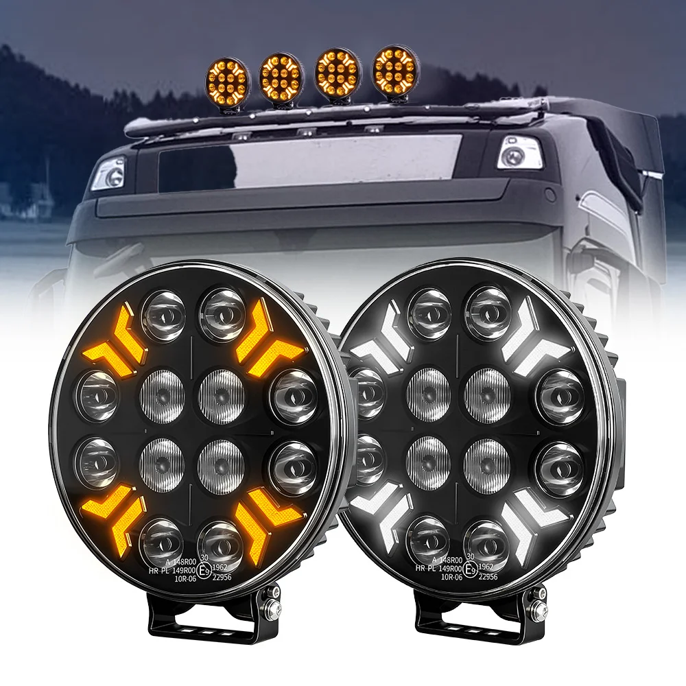 HAOLIDE 7 インチ LED トラック作業灯 E9 12V 24V 2 色 DRL アンバーホワイト DRL トップ固定穴ウェルカムフロートラックオフロード使用