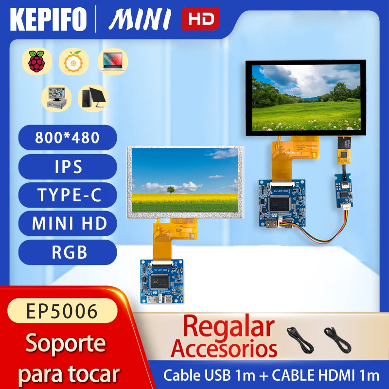 5 インチ LCD モジュール HDMI タッチ高ピクセル 800 * 480、HDMI ボード付き IPS モジュール RGB IPS ディスプレイ TYPE-C 電源 Mini HDMI