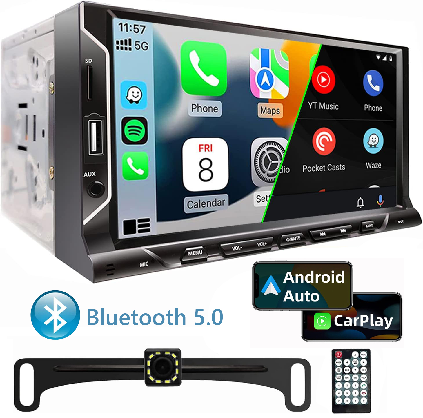 7 インチ HD タッチスクリーン カーラジオ 2 Din Carplay Android オートカーステレオ バックアップカメラ付き Bluetooth ミラーリンク FM AUX 入力