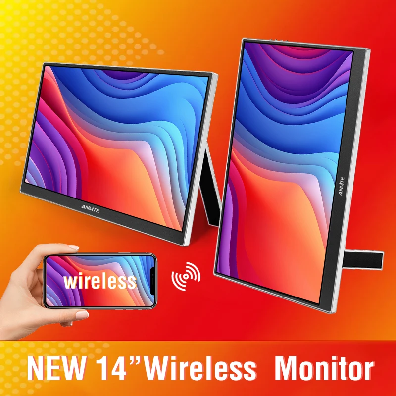 14-inch Wireless Portable Monitor, suitable for Wi-Fi projection on laptops, Mac computers, iphone, and Android phon