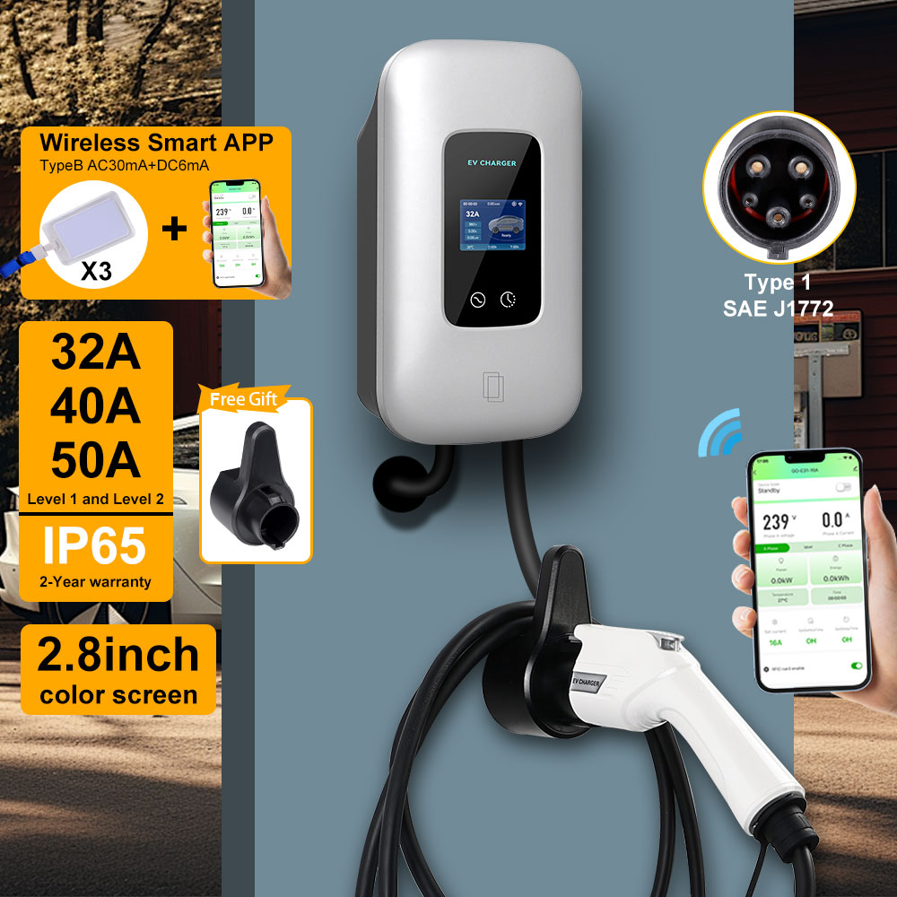 Type1 j1772 EV 充電ステーション 32A 40A 50A 電気自動車車の充電アプリ制御 EVSE 壁掛けボックス 5 メートル充電ケーブル