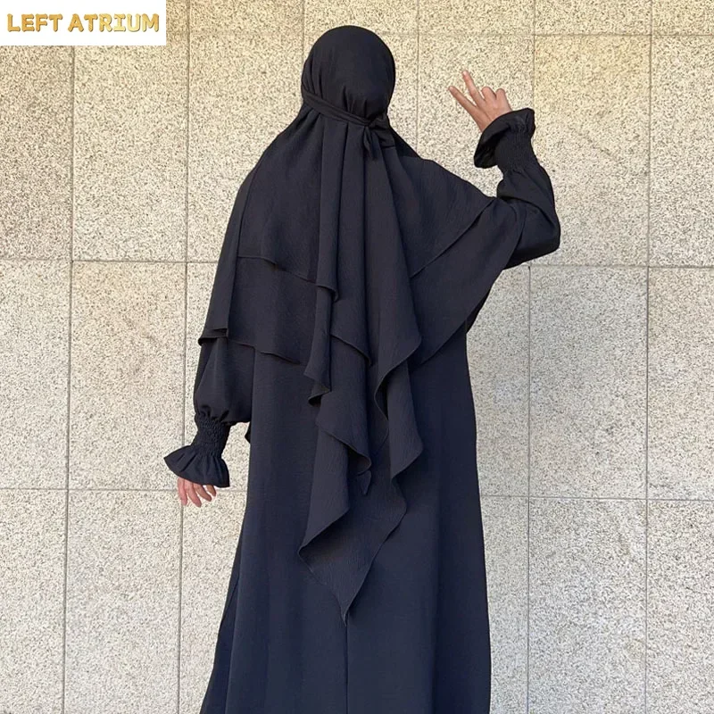 イスラム教徒の女性ロングスカーフヒジャーブターバン二重層祈り衣服イスラム服イードラマダンキマールニカブニカブアミラアバヤス