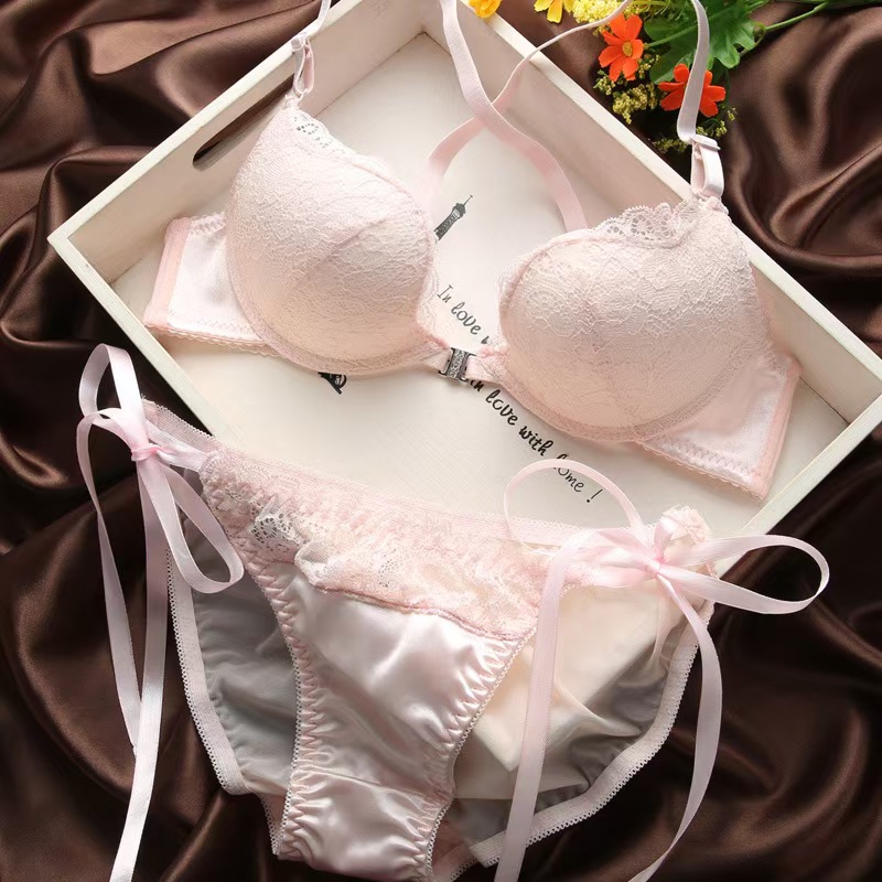 Sexy Lace Bra Set Front-Buckle Backless Push Up Adjustable  Lingerie