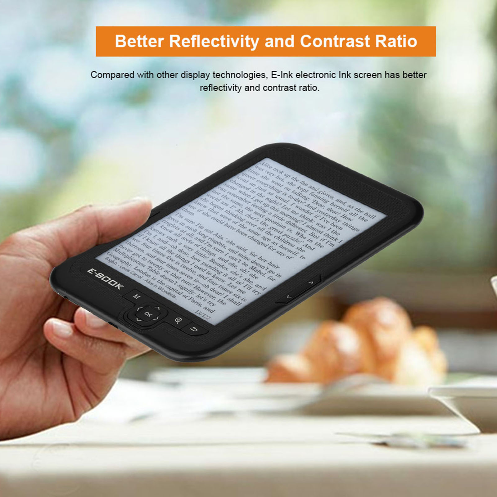 EBOOK リーダー EInk 6 インチ Ereader 600 X 800 解像度ディスプレイ 300DPI ブルーカバー (ブラック 8G)