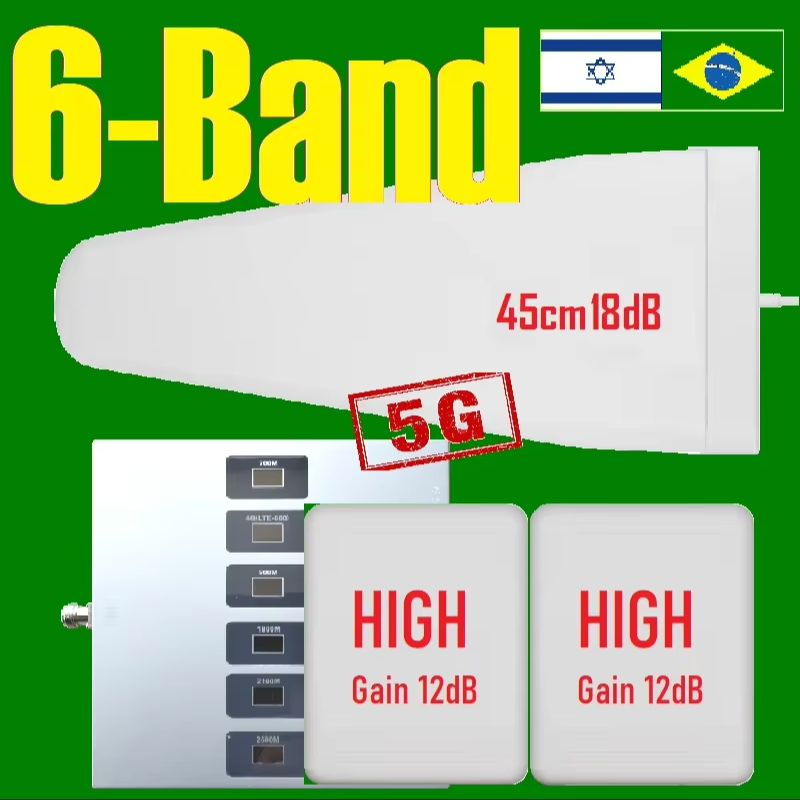ユニバーサル 6 バンド高利得セルラーアンプ B28 B20 B8 B3 B1 B7 信号ブースターリピータ 700 800 850 900 1800 2100 2600 MHZ