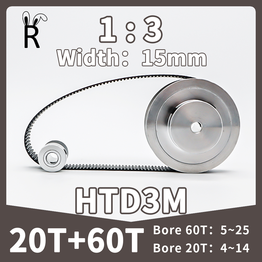 20T 60T HTD 3 メートルタイミングプーリーセットゴムベルトプーリーキットベルト幅 15 ミリメートル 3 メートルベルトセット 20 歯 60 歯 HTD3M 同期ホイールセット