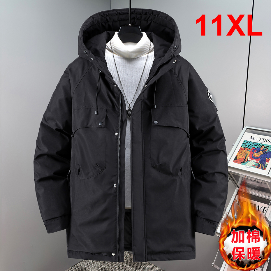 冬の厚いジャケット男性 11XL プラスサイズパーカーファッションカジュアル暖かいカーゴコート男性屋外上着ビッグサイズ防水パーカー