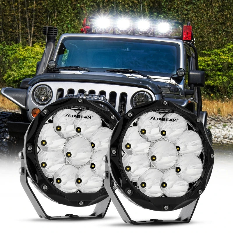 Auxbeam 90 ワット 7 インチラウンド LED 運転作業灯 6000 K ラウンドスポットライト IP68 防水プロジェクターランプピックアップオフロード SUV