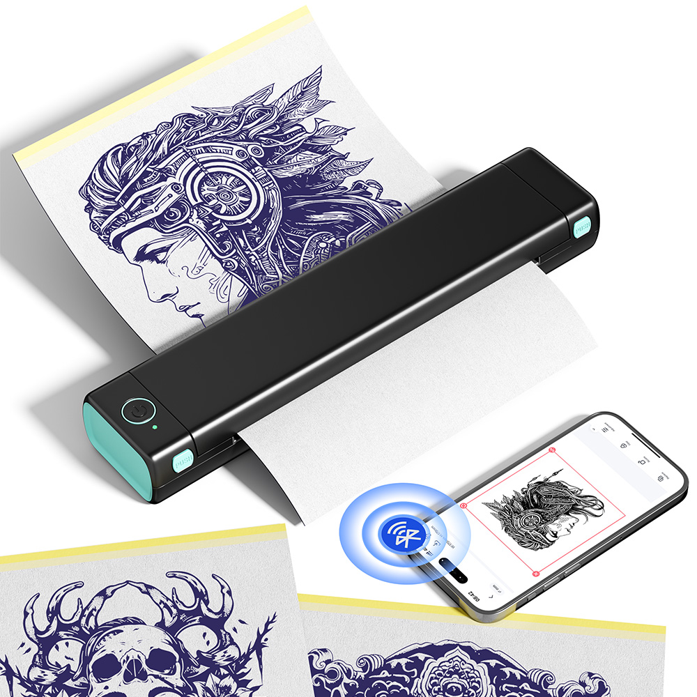 Phomemo Bluetooth タトゥー ステンシル プリンター、ワイヤレス M08F タトゥー マシン、無料転写紙 10 枚付き、アーティスト用