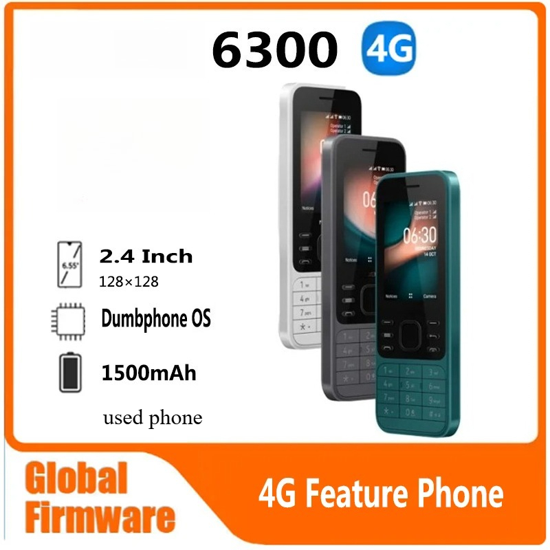 フィンランド製 6300 4G 携帯電話フィーチャーフォンデュアル SIM KaiOS Wifi 多言語 2.4 インチ FM ラジオ Bluetooth 中古電話