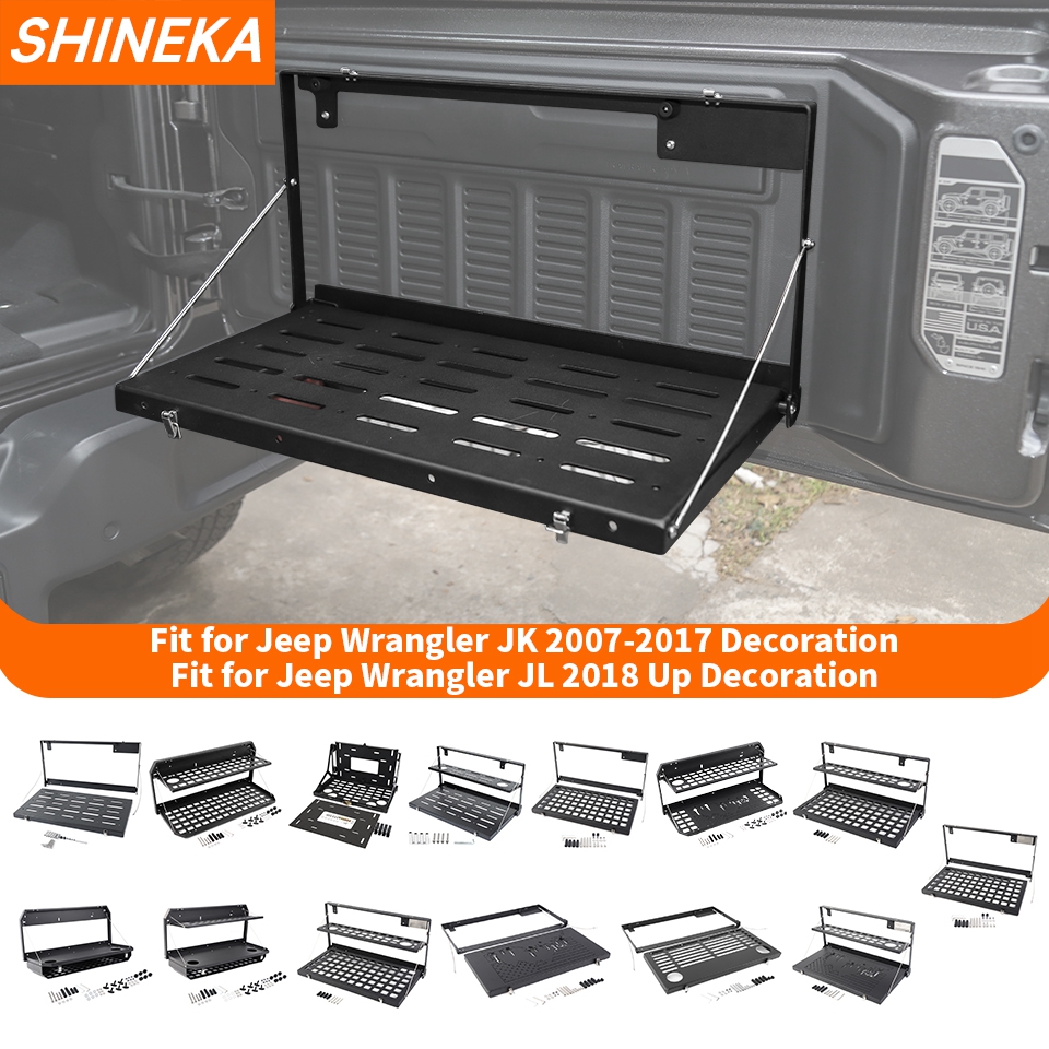 SHINEKA 車のテールゲートテーブル後部ドア折りたたみ棚収納ラックジープラングラー JK JL 2007-2024 アップインテリアアクセサリーに適合