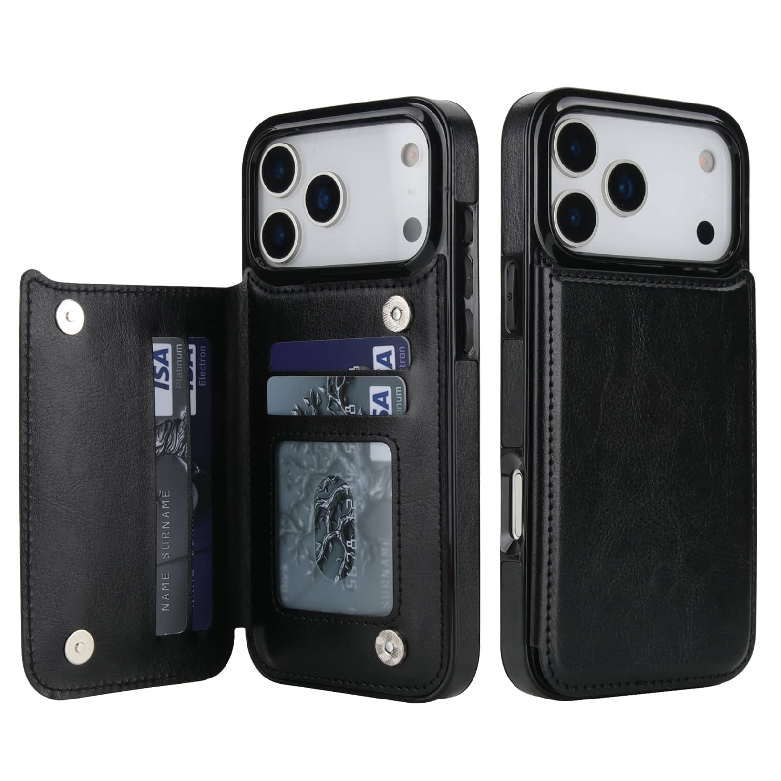 iPhone 17 Pro Max Air ウォレットケース、カードホルダー付き、PU フェイクレザーキックスタンドカードスロットケース、ダブル磁気クラスプカバー