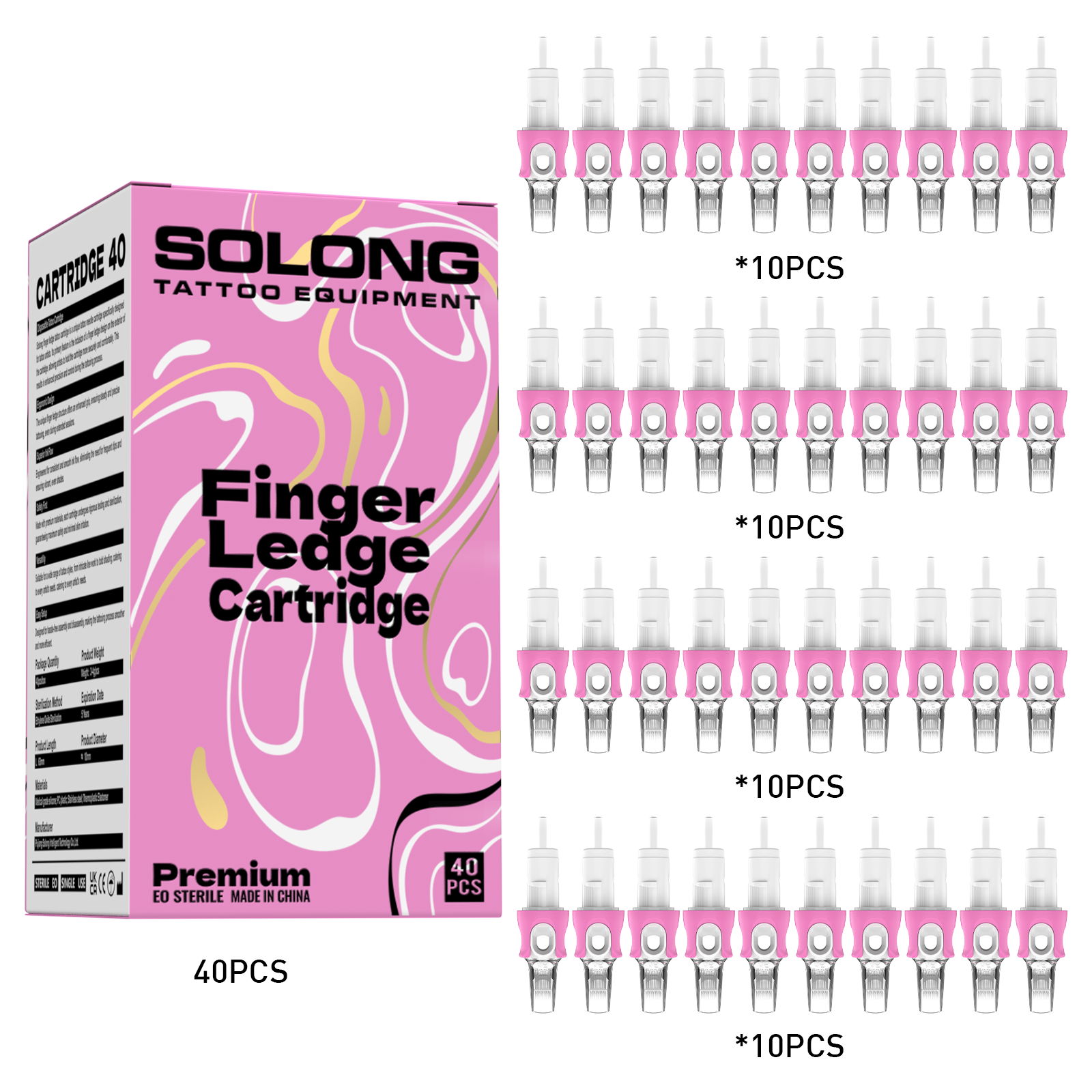 Solong タトゥー 40 個使い捨て滅菌タトゥーカートリッジ針ピンク指カフ付き RL/RS/RM アートメイクアートタトゥー