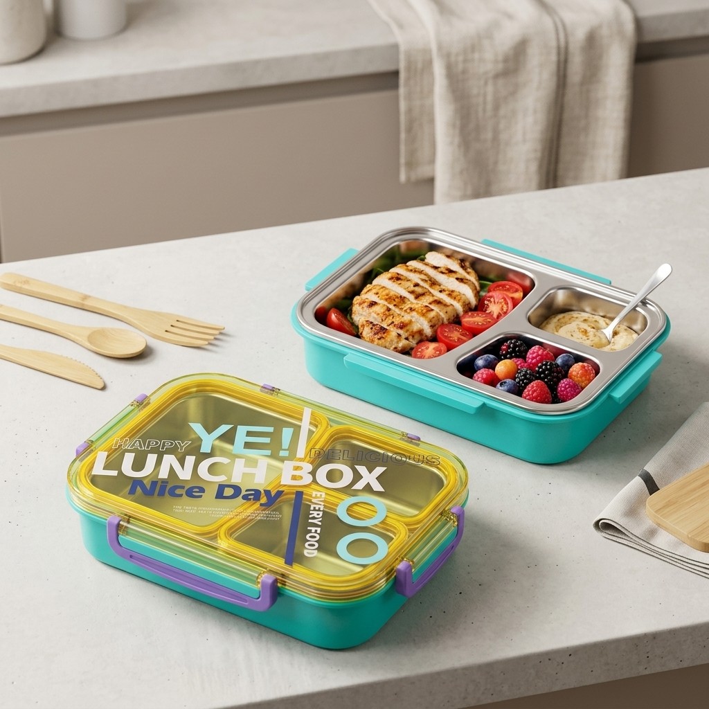 電子レンジ対応 304 ステンレス鋼弁当箱 2/3 コンパートメント弁当箱漏れ防止食品保存容器蓋付き子供学校
