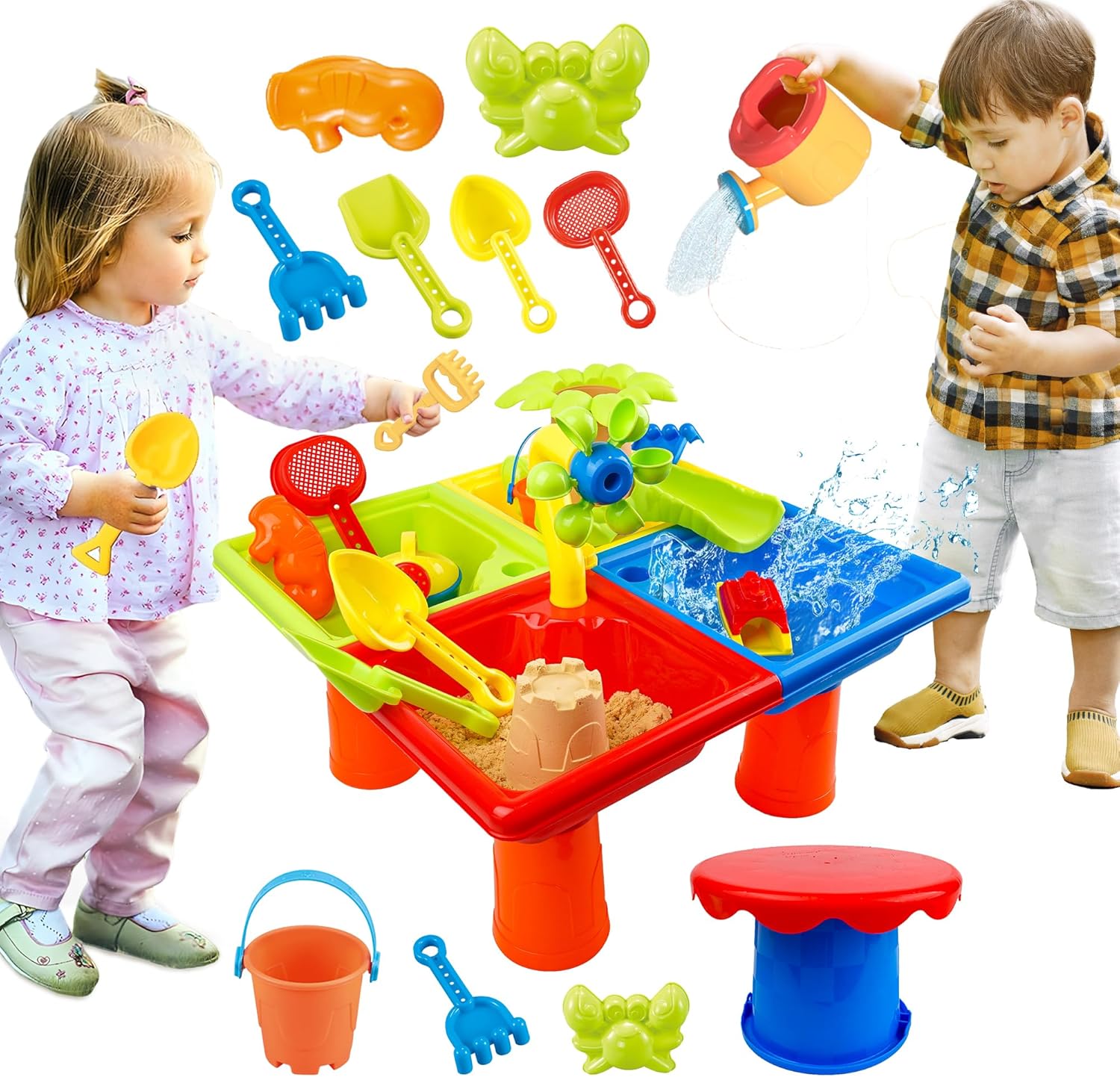 25 個 夏ウォーターテーブル 幼児用 4 in 1 子供用 水と砂 アウトドアアクティビティ 感覚玩具 ビーチプール裏庭おもちゃ