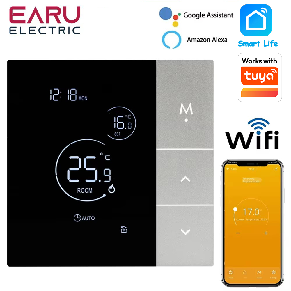 WiFi サーモスタット Tuya スマートホーム温度調節器水電気床暖房 TRV 加熱温度コントローラー Alexa Google
