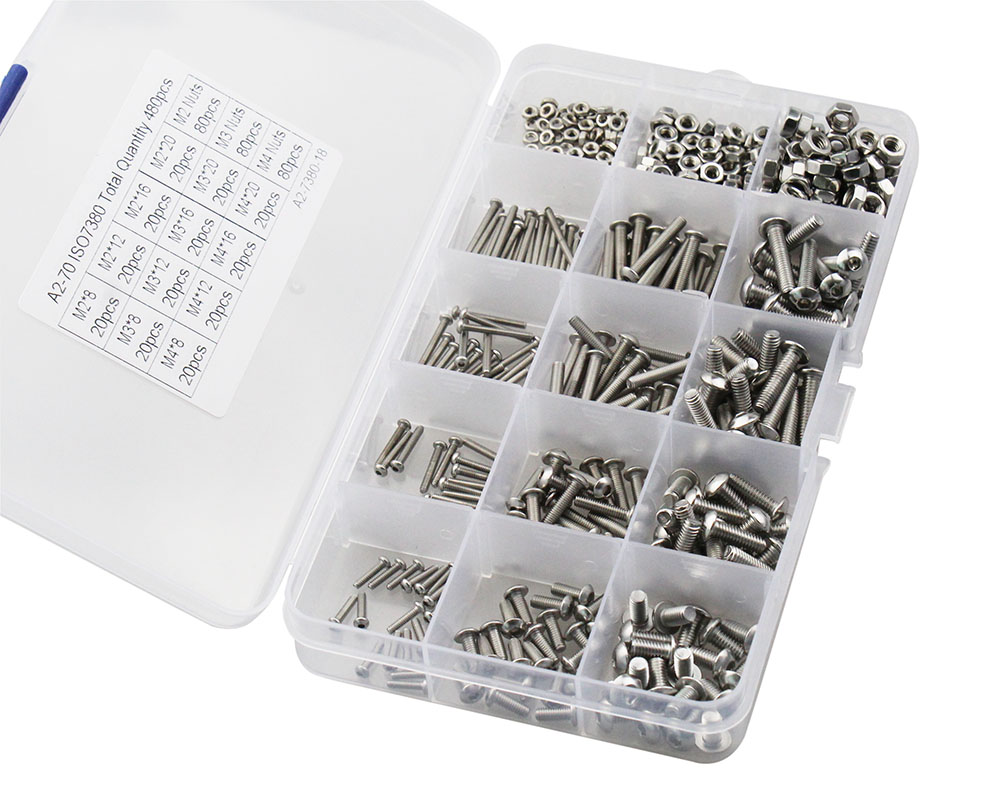 480 ピース/セット M2 M3 M4 ボタンヘッド六角穴ネジボルトナットステンレス鋼 SS304 ネジナット詰め合わせキットファスナーハードウェア