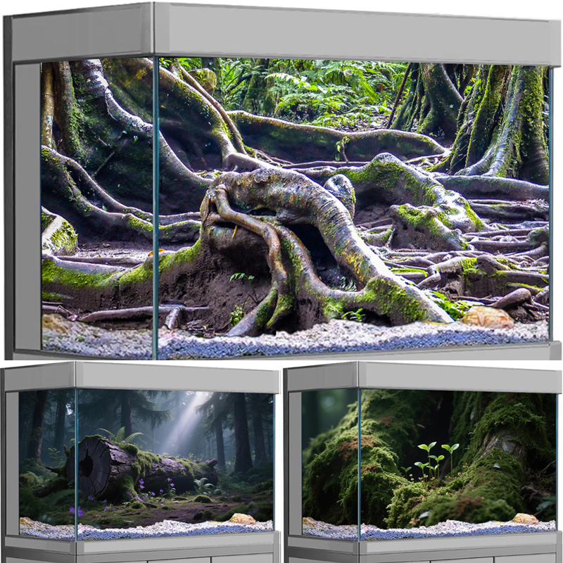 水族館の背景ポスター大型森林木の幹苔 PVC 防水背景淡水/海水用