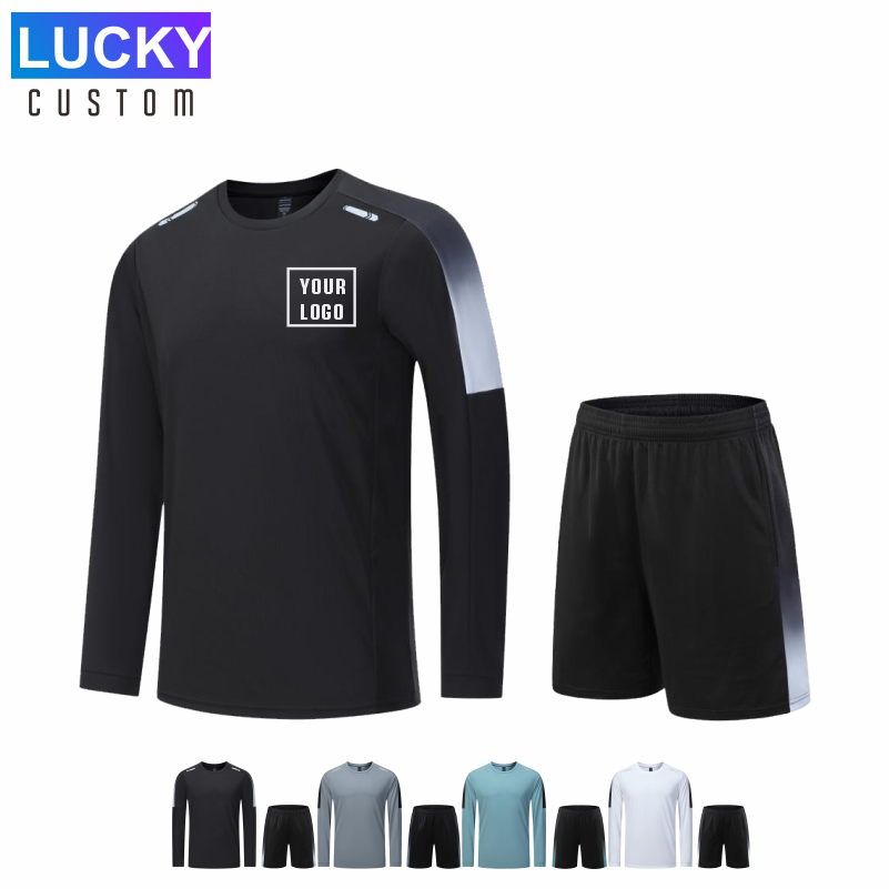 カスタムロゴメンズランニング長袖 2 点セット通気性ハイキング釣り Tシャツソフト弾性換気ジムアウトドアスポーツ