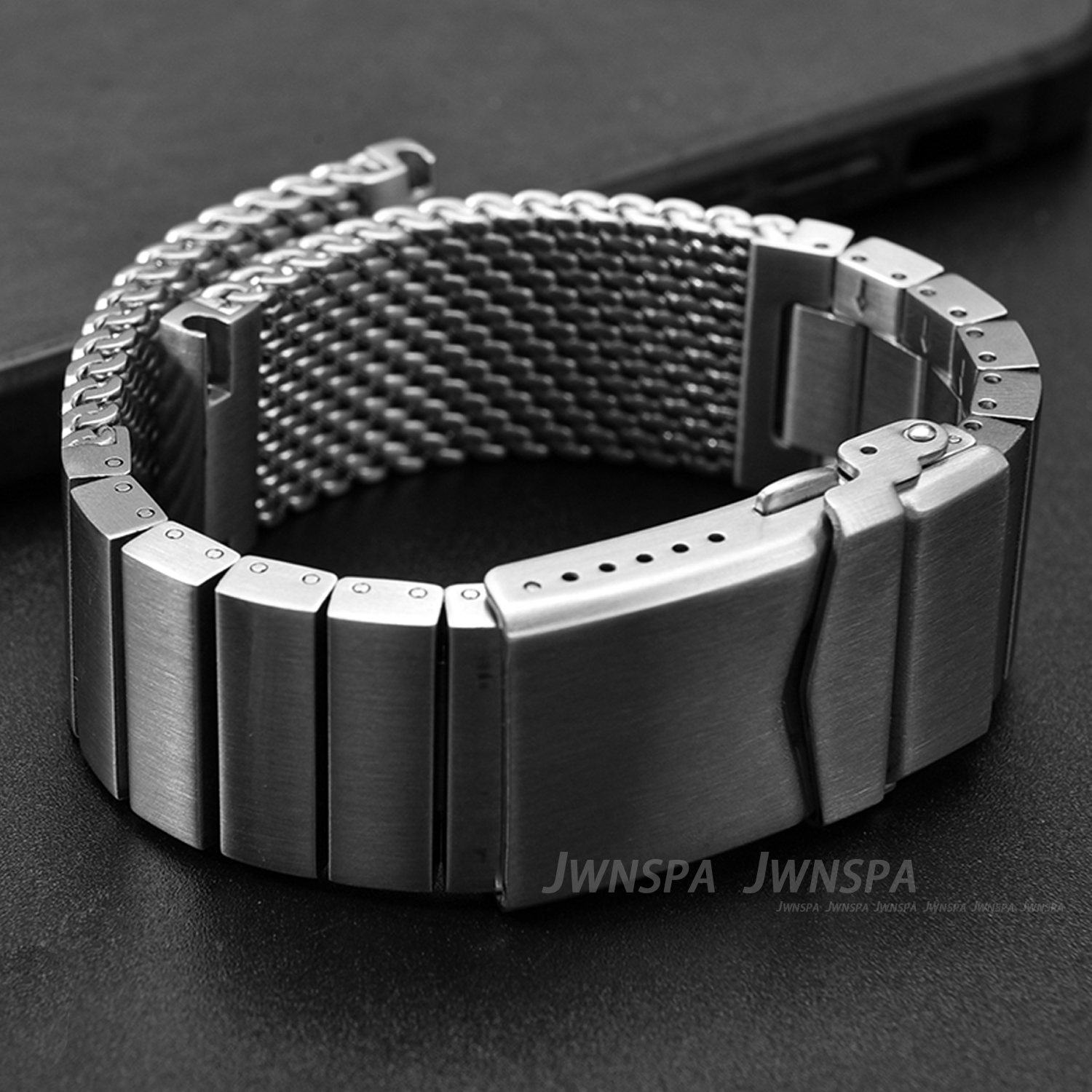 JWNSPA 光沢のあるシルバーメタル時計ストラップ 20 ミリメートル 22 ミリメートルフォールドオーバークラスプデイリーマッチング時計ベルト梱包箱付き