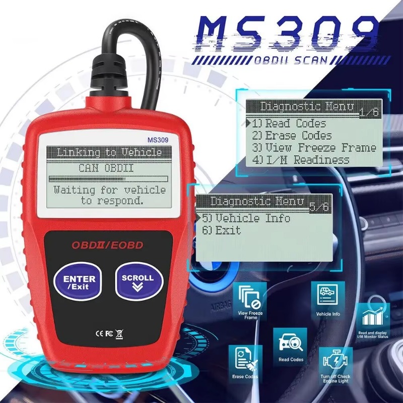 MS309 高度な車の故障コードリーダー正確なエンジン診断ツールスキャナー