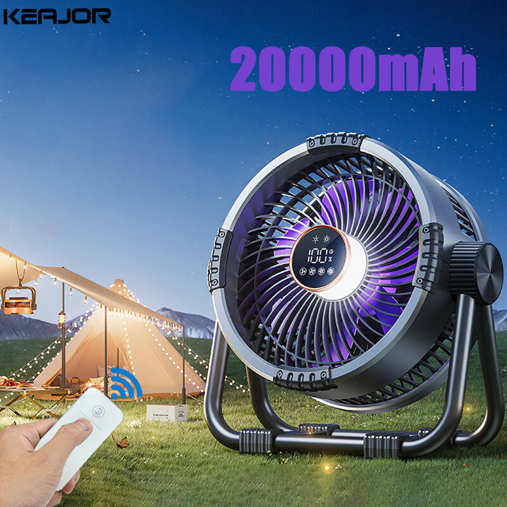 キャンプファン 20000mAh 充電式バッテリーワイヤレスポータブル屋外キャンプファンテント天井ファンフックと LED AirCirculator 付き
