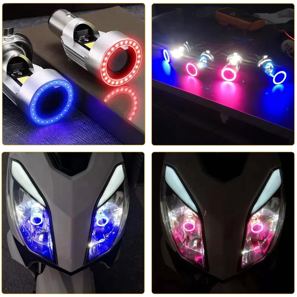 LED オートバイ 30 ワットファン H4 BA20D ブルー/レッドエンジェルアイヘッドライトスクーターバイクヘッドランプ電球 DRL アクセサリー
