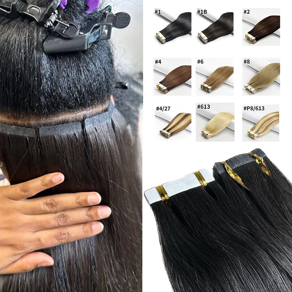 テープでヘアエクステンション 100% レミー人毛キューティクルスキン横糸シームレス粘着テープヘアエクステンション 50 グラム/セット 20pc 最高品質