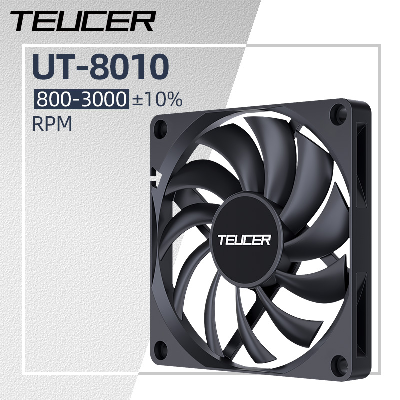 TEUCER UT-8010 スリム 80mm PCケースファン 800-3000RPM インテリジェント温度制御 厚さ8cm 10mm ブラック冷却ファン