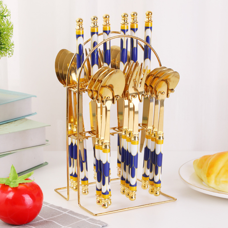 24 ピース高級ステンレス鋼洋食器ステーキナイフフォークスプーンセットナイフホルダーヨーロッパハンドル