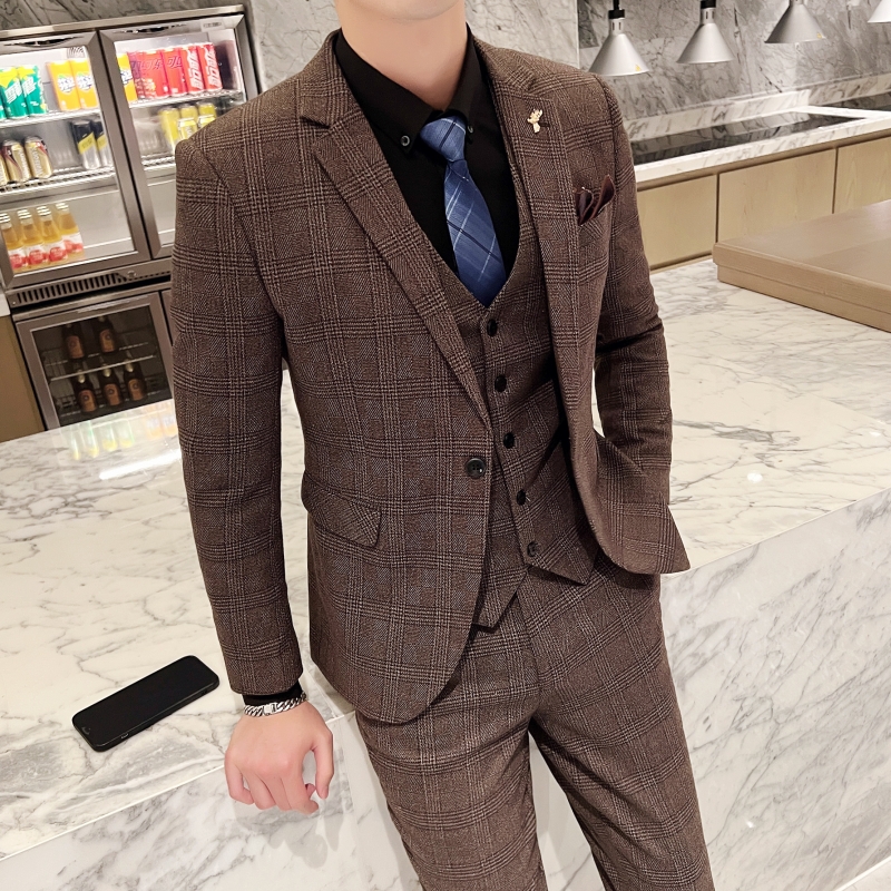 メンズ ブリティッシュ ファッション 3 点セット スリム フィット スーツ ベスト パンツ アンサンブル ハンサム トレンディ オールインワン バンケット ブレイズ